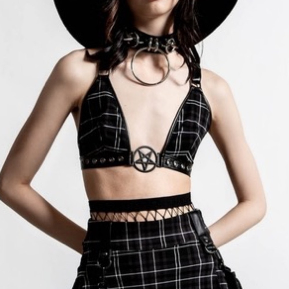 Black Plaid Pentagram Bralette Top